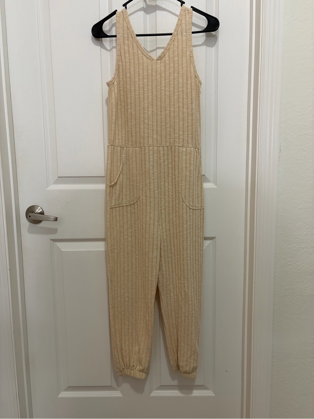 art class Cream Ribbed V-Neck Sleeveless Jumpsuit